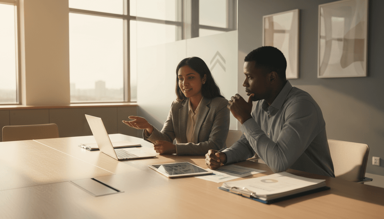 Professional consultant in a meeting with a client in a bright modern office